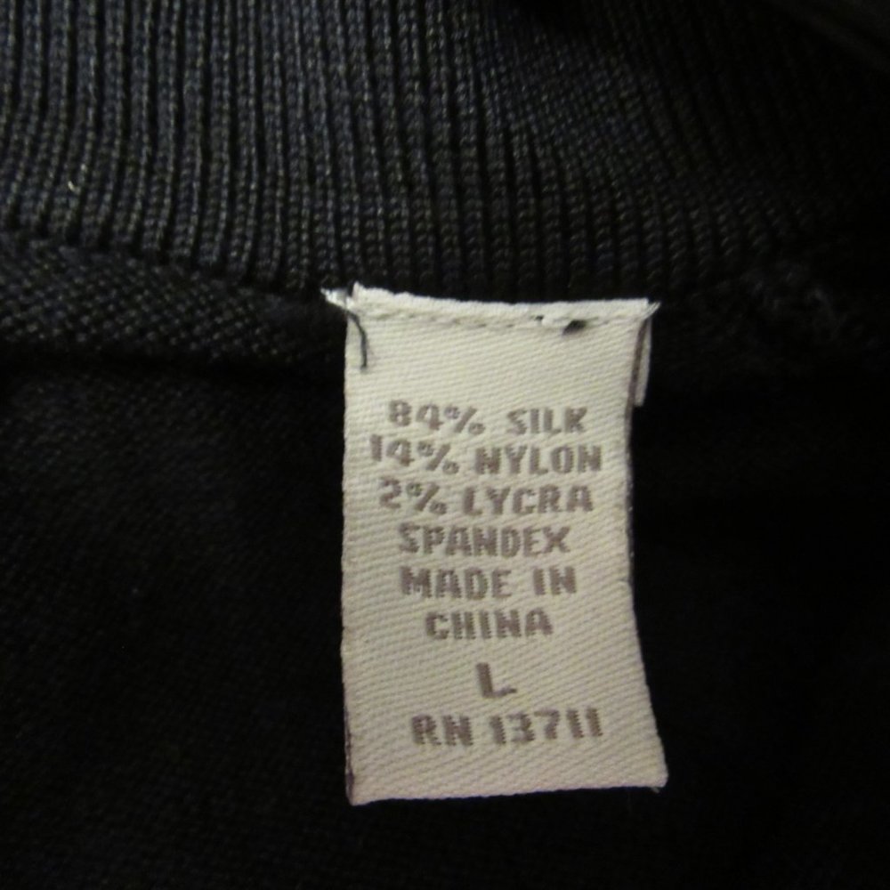 Black Zip Front Silk Cardigan Sweater Sz L - Picture 5 of 6